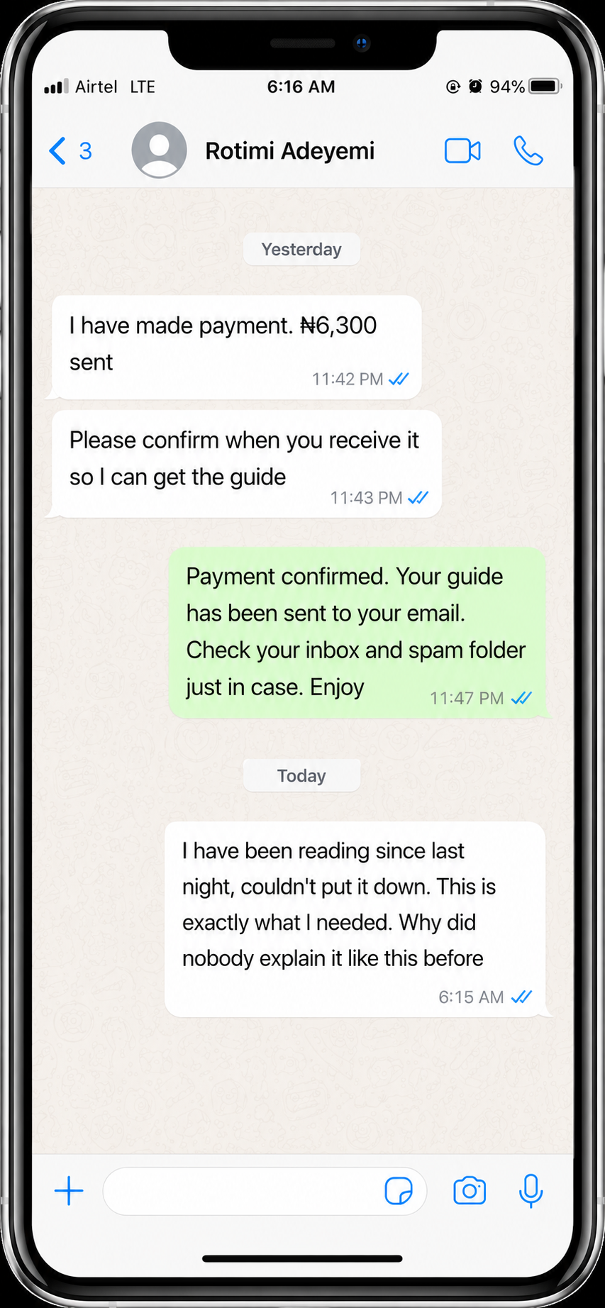 WhatsApp message from buyer