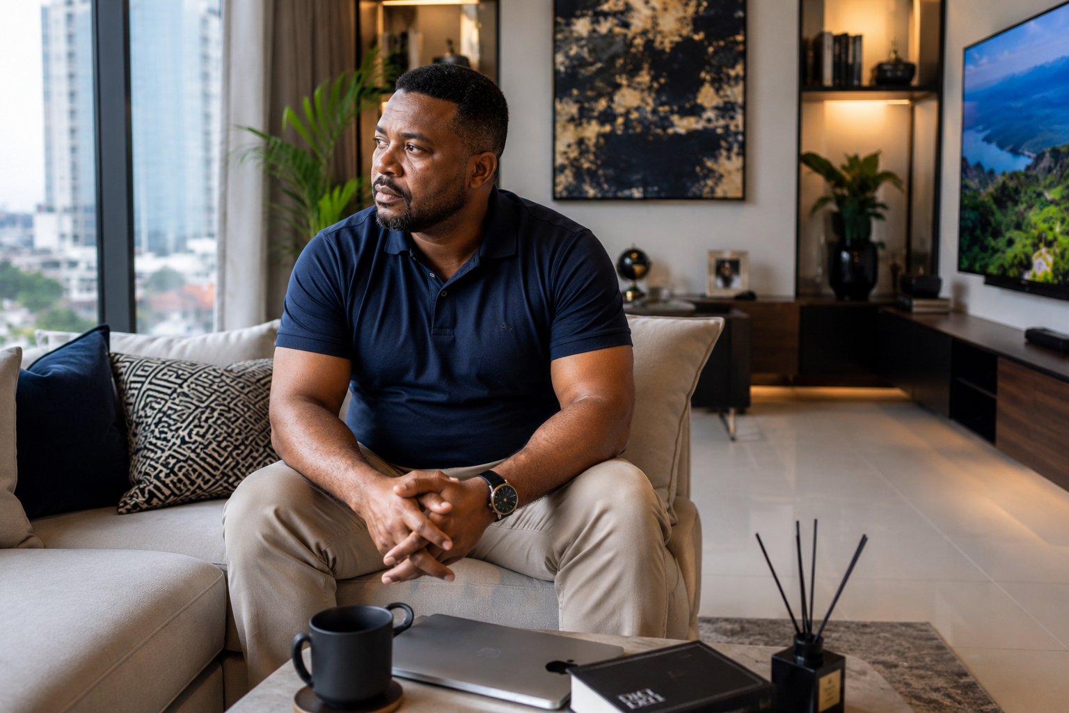 Nigerian man at kitchen table with natural foods